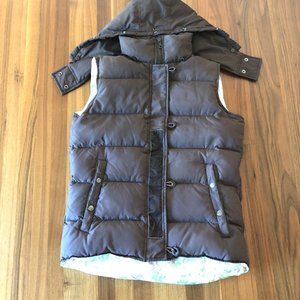 Joie Small Brown Quilted Padded Puffer Vest w Removable Hood & Snap Pockets